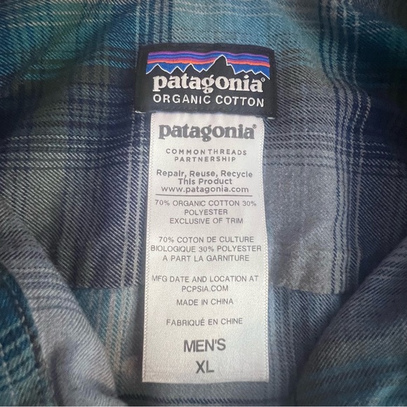PATAGONIA Light Weigth Taditional Flannel Button Up Shirt XL Blue Grey Plaid - Picture 7 of 7